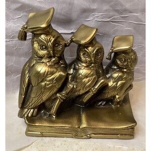 Owl Scholar Brass Bookend JB 1460 Bronze Heavy Metal Graduation Library Decor